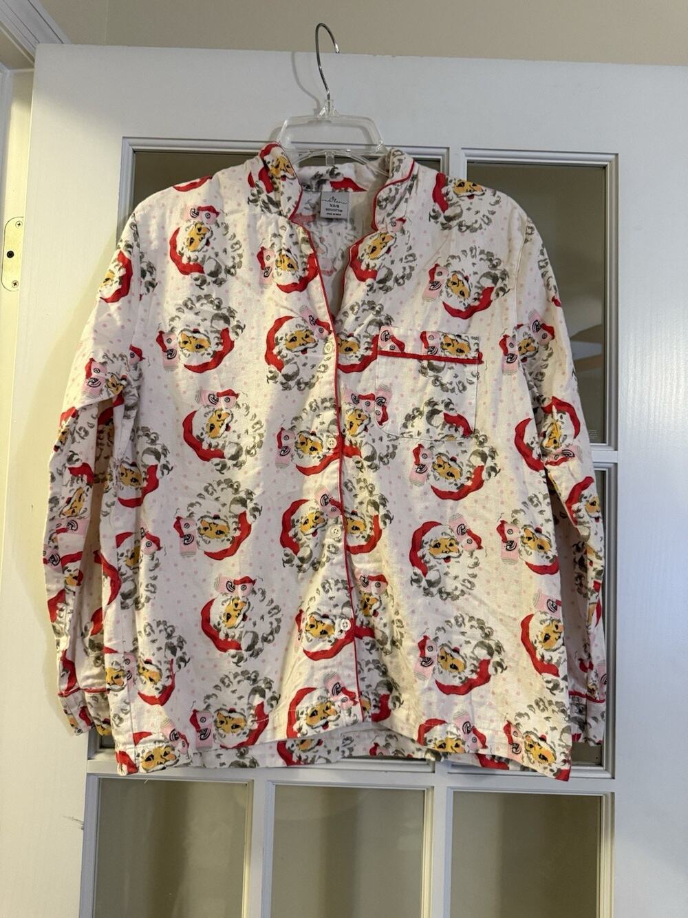 8 Oak Lane Women’s Santa White Claw Design Pajama Shirt Flannel Long Sleeve XS/S